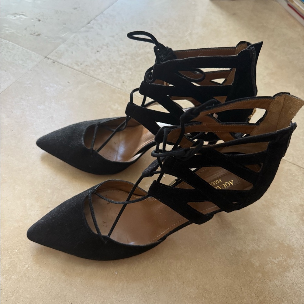 Aquazzura Black Strappy Heels